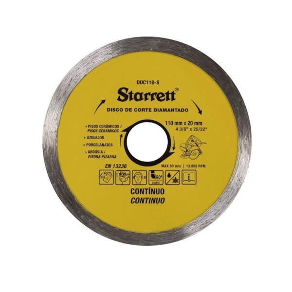 Disco de Corte Diamantado Contínuo 110 x 20 mm Starrett DDC110