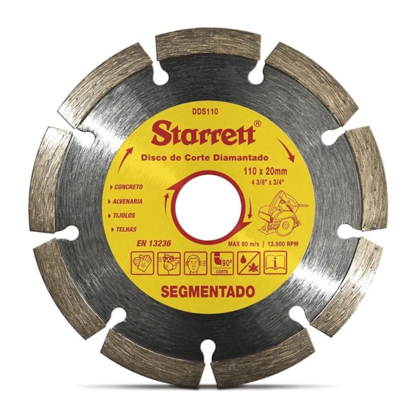 Disco de Corte Diamantado Segmentado 110 x 20 mm Starrett DDS110