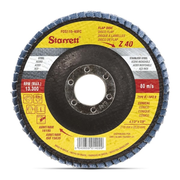 Disco Flap em Fibra de Vidro 115mm Grão 40 Starrett FDS115-40FC
