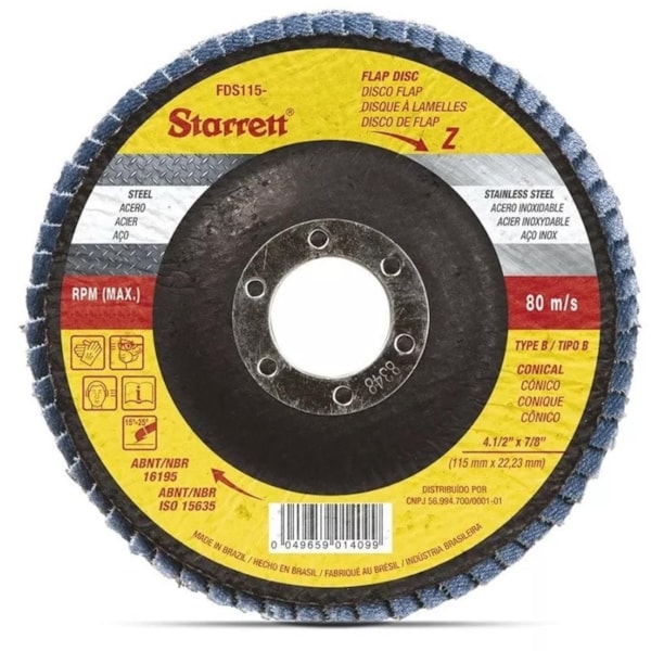 Disco Flap em Fibra de Vidro 115mm Grão 80 Starrett FDS115-80FC