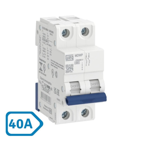 Disjuntor Bipolar Termomagnético 40A MDWP DIN Curva C Weg