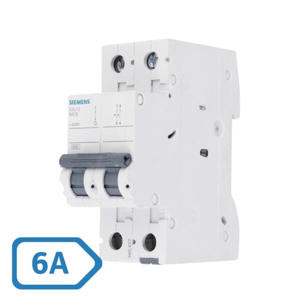 Disjuntor DIN Bipolar 06A Curva C Siemens 5SL1