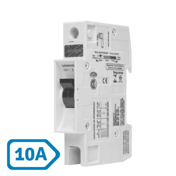 Disjuntor DIN Monopolar 10A Curva C Siemens 5SX1