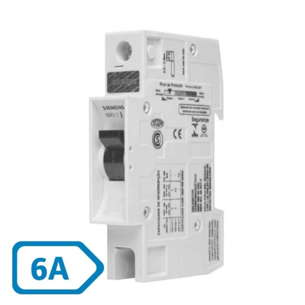 Disjuntor DIN Monopolar 6A Curva B Siemens 5SX1