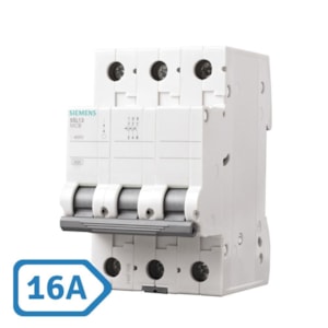 Disjuntor DIN Tripolar 16A Curva C Siemens 5SL1
