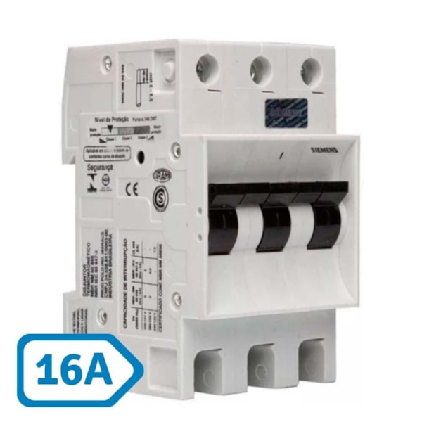 Disjuntor DIN Tripolar 16A Curva C Siemens 5SX1