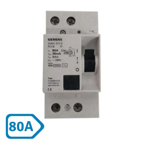 Dispositivo Diferencial Residual DR Bipolar 80A 5SV4317-0MB SIEMENS
