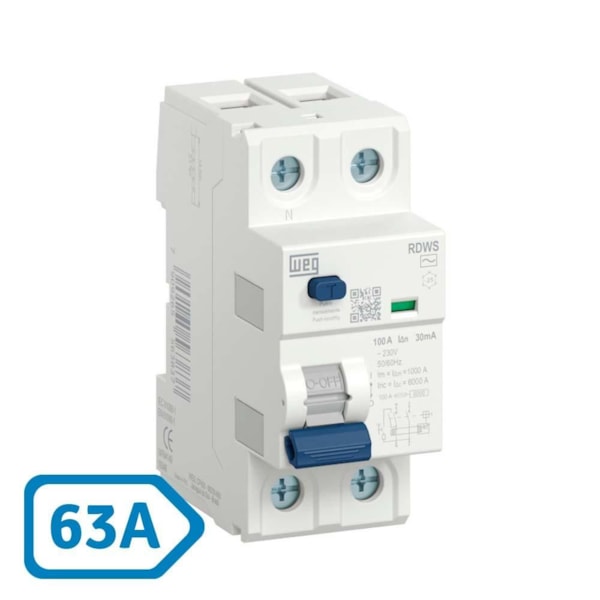 Dispositivo Diferencial Residual (Interruptor DR) RDWS Bipolar 63A Weg