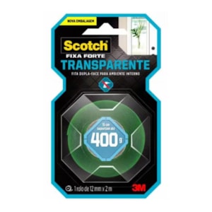 Fita Dupla Face Fixa Forte Transparente 3M Scotch 12mm x 2m