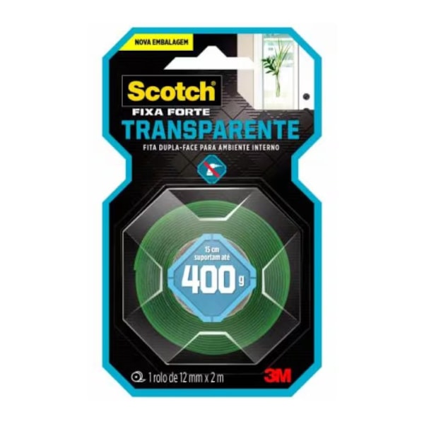 Fita Dupla Face Fixa Forte Transparente 3M Scotch 12mm x 2m