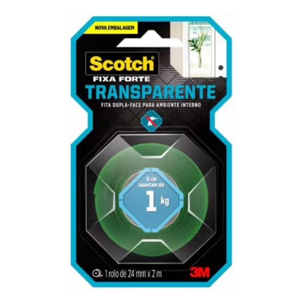 Fita Dupla Face Fixa Forte Transparente 3M Scotch 24mm x 2m