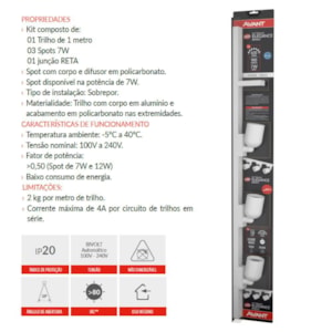 Kit Trilho Eletrificado Elegance 3 Spots 7W 6500K Branco Avant 