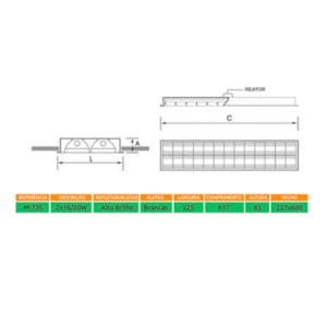 Luminária calha Aletada de embutir 2X16 M-735