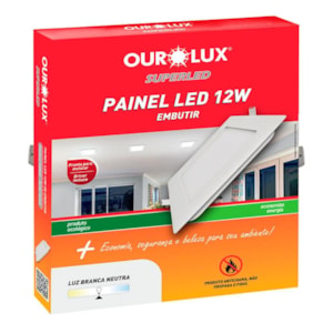 Painel Plafon Led 12W Embutir Quadrado Branco 6500K Ourolux