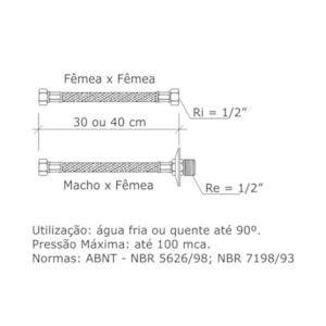 Rabicho Flexível de Inox 40 cm Fabrimar Macho x Fêmea