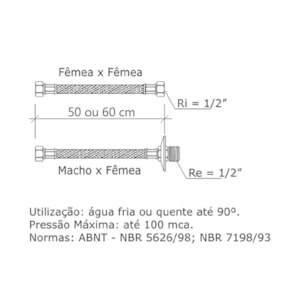Rabicho Flexível de Inox 50 cm Fabrimar Macho x Fêmea