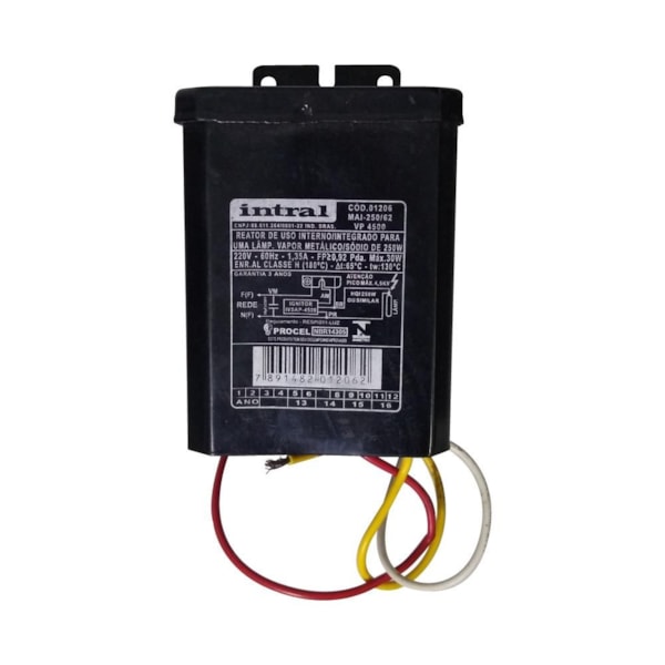 Reator Intral  para 1 lâmpada Vapor de Sódio Metálico 250W Interno 01206