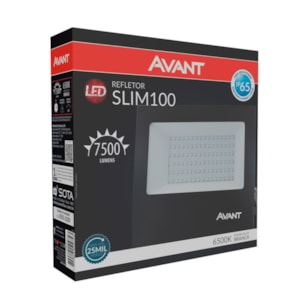 Refletor de Led Branco 6500K IP65 100W Bivolt Slim Avant