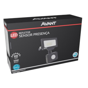 Refletor Led Sensor de Presença 10w 6500k Preto Avant