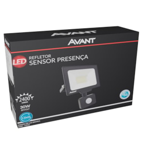 Refletor Led Sensor de Presença 30w 6500k Preto Avant