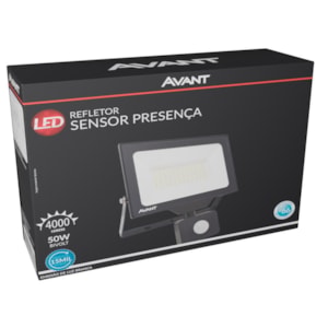 Refletor Led Sensor de Presença 50w 6500k Preto Avant