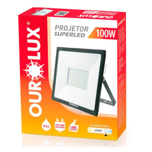 Refletor Led Slim 100w 6500k Bivolt Preto Ourolux