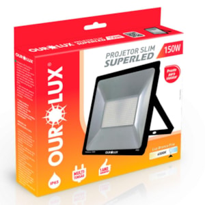 Refletor Led Slim 150w 6500k Bivolt Preto Ourolux
