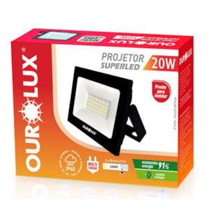 Refletor Led Slim 20w Bivolt Preto 6500k Ourolux