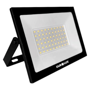 Refletor Led Slim 50w 3000k Preto Ourolux