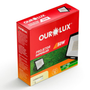 Refletor Led Slim 50w 3000k Preto Ourolux