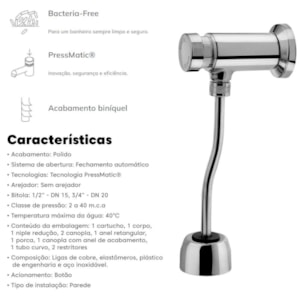 Válvula para Mictório Docol Pressmatic Compact Bacteria Free R.17010338