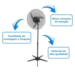 Ventilador de Coluna Tron 50cm Aço Preto Bivolt