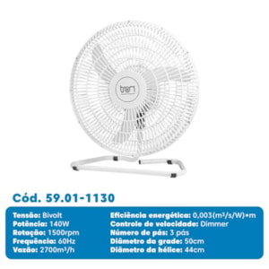 Ventilador de Mesa Tron Oscilante 50cm PP Branco Bivolt