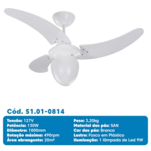 Ventilador de Teto Búzios Max 3 Pás Branco 127V TRON