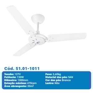 Ventilador de Teto Tron Eco San Branco 130W 127V